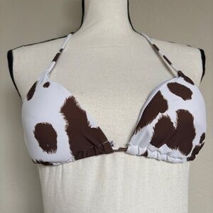 Princess Polly Bikini Top Cow Pattern White Brown Sliding Triangle Women Size 2